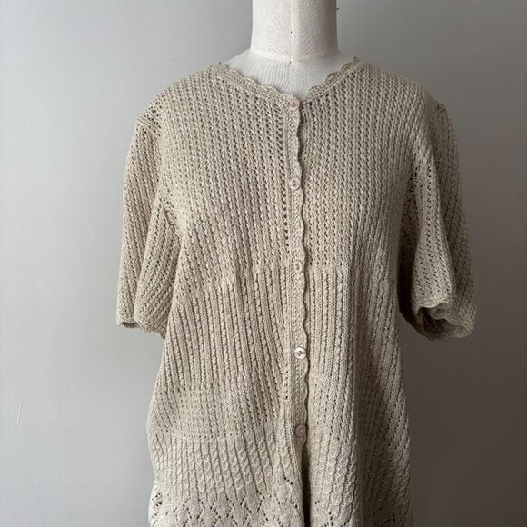 SALE Vintage Beige Cottage Crochet Cardigan - Picture 2 of 6